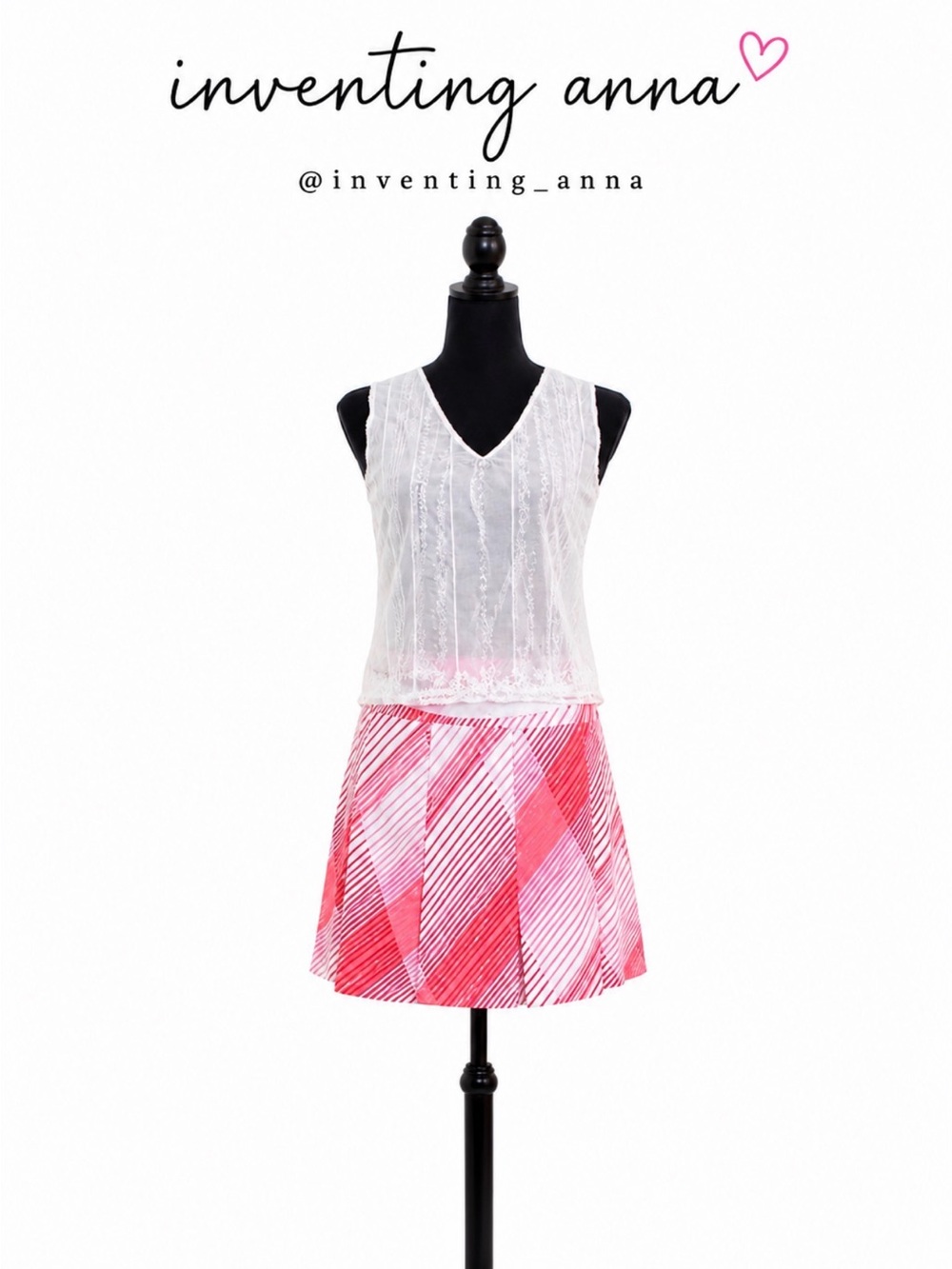 360 Pink and White Athletic Geometric Striped Tennis Skirt/Skort